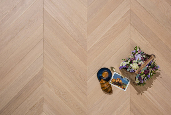 Coswick Floor - Chevron Titanium Buff (Select and Better) - Engineered Hardwood