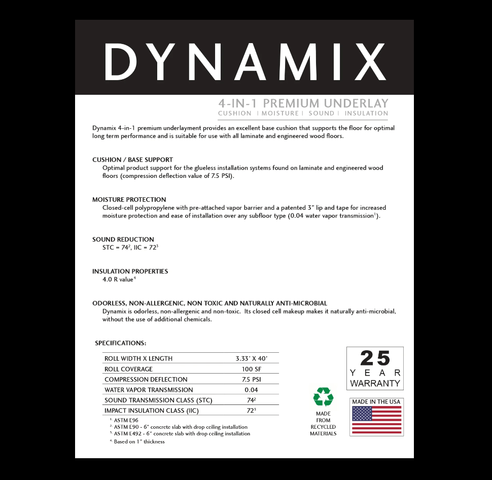 Daynamix - 2mm US made underlayment - 100sq/Roll - Underlayment